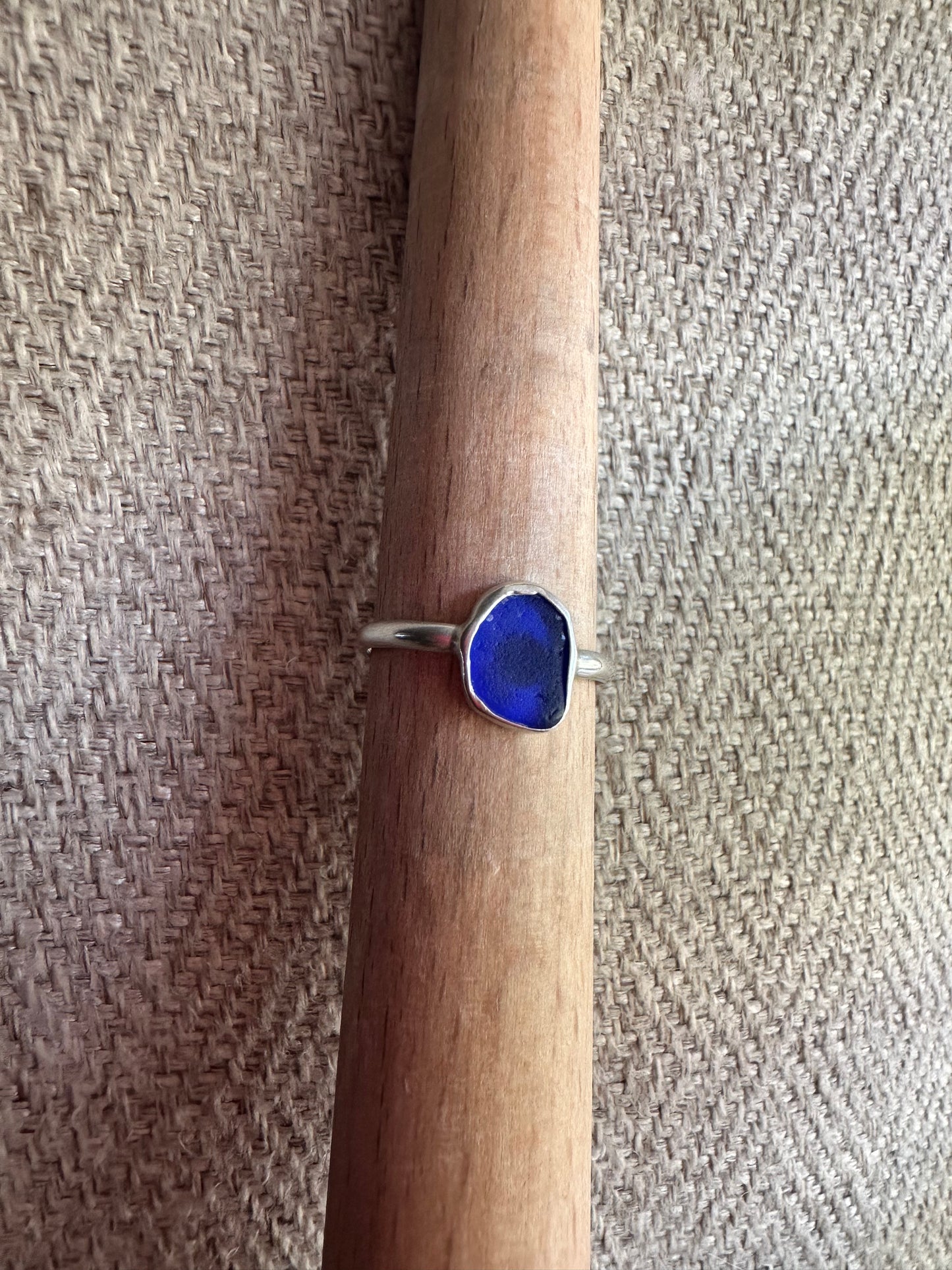 Cobalt blue seaglass ring (rare color)