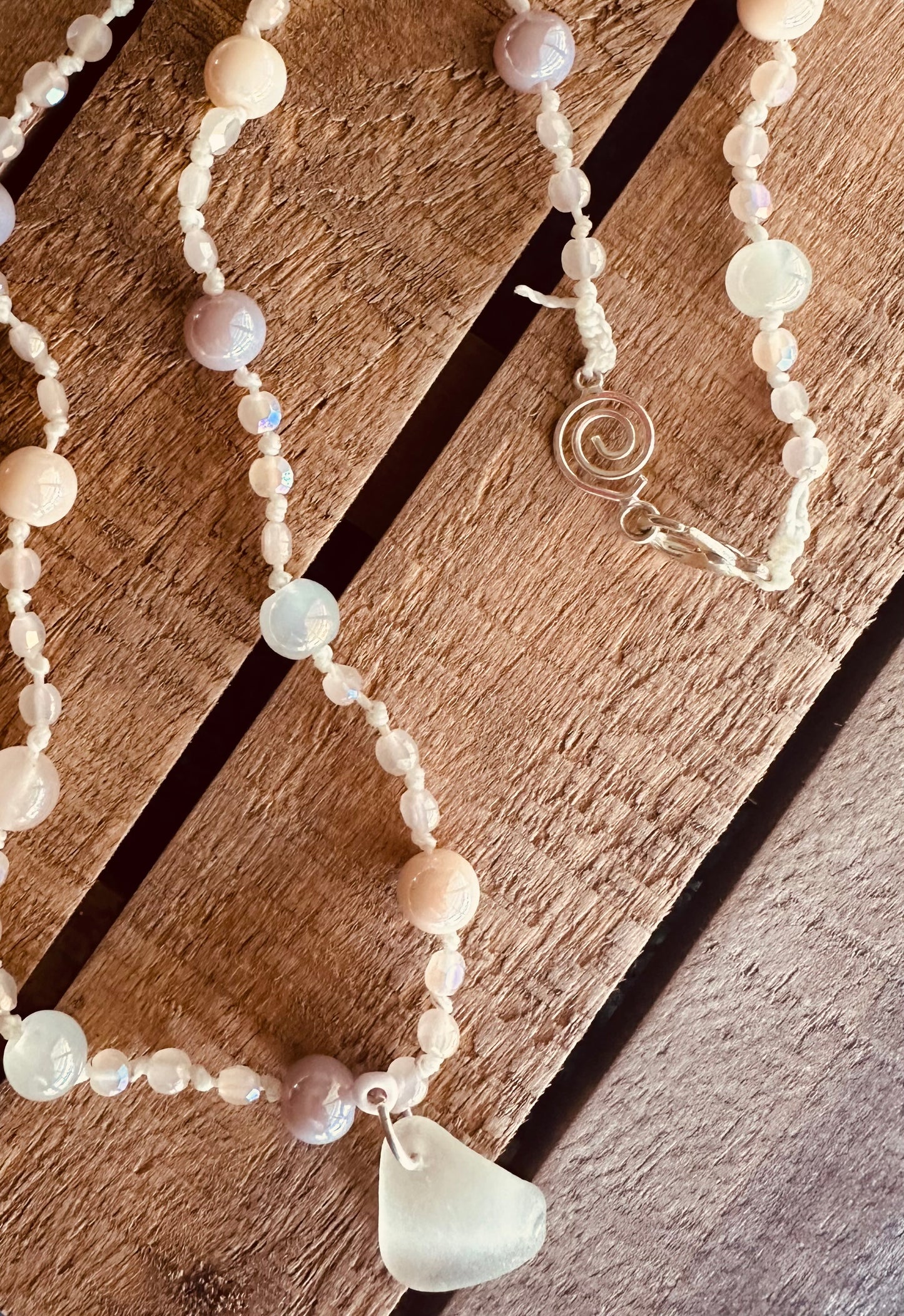 Sea Glass and knotted Beaded Necklace