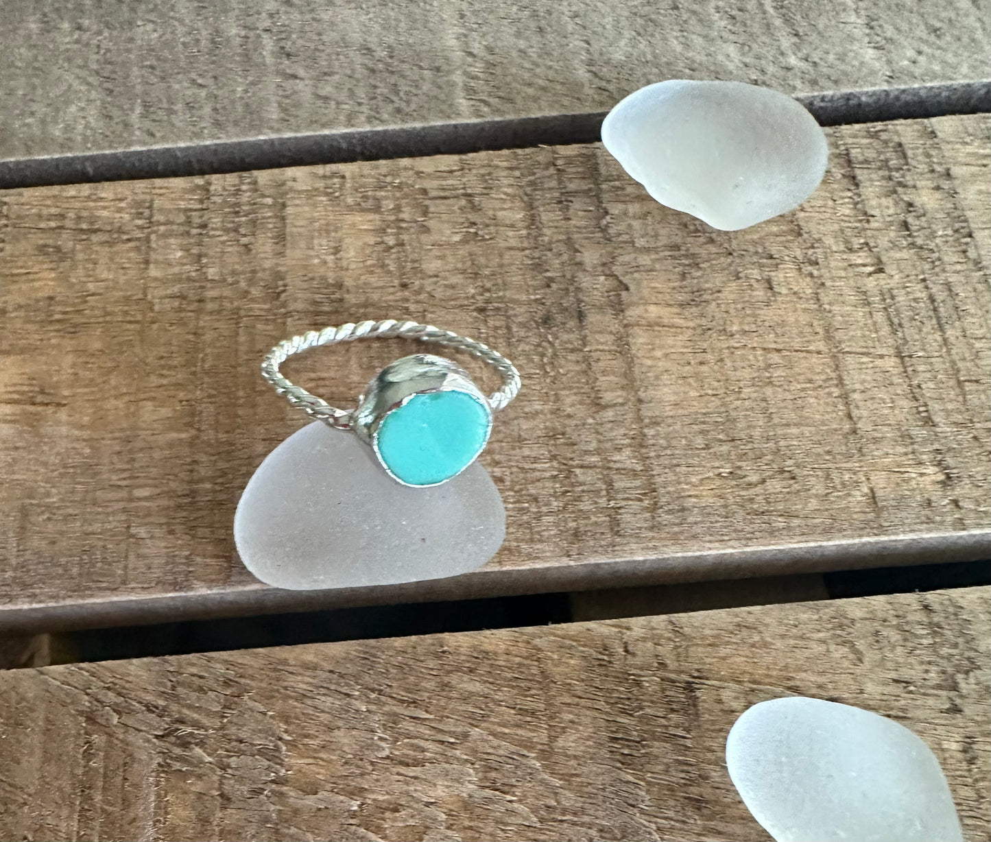 Teal milk glass ring