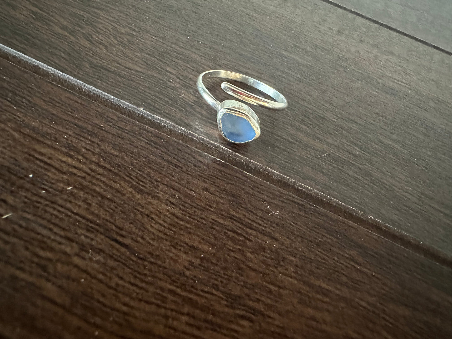 Adjustable ring, Light Blue Sea Glass