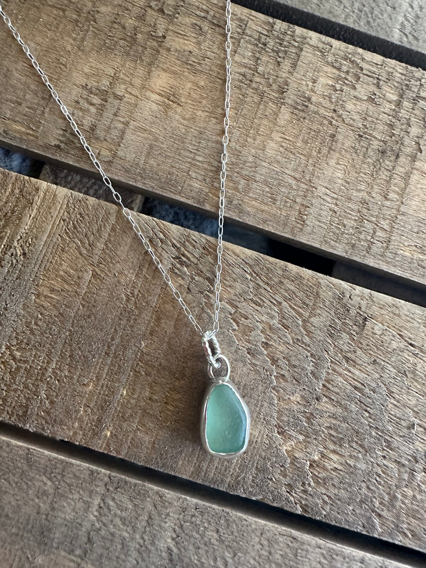 Teal seaglass pendant plain bezeled back