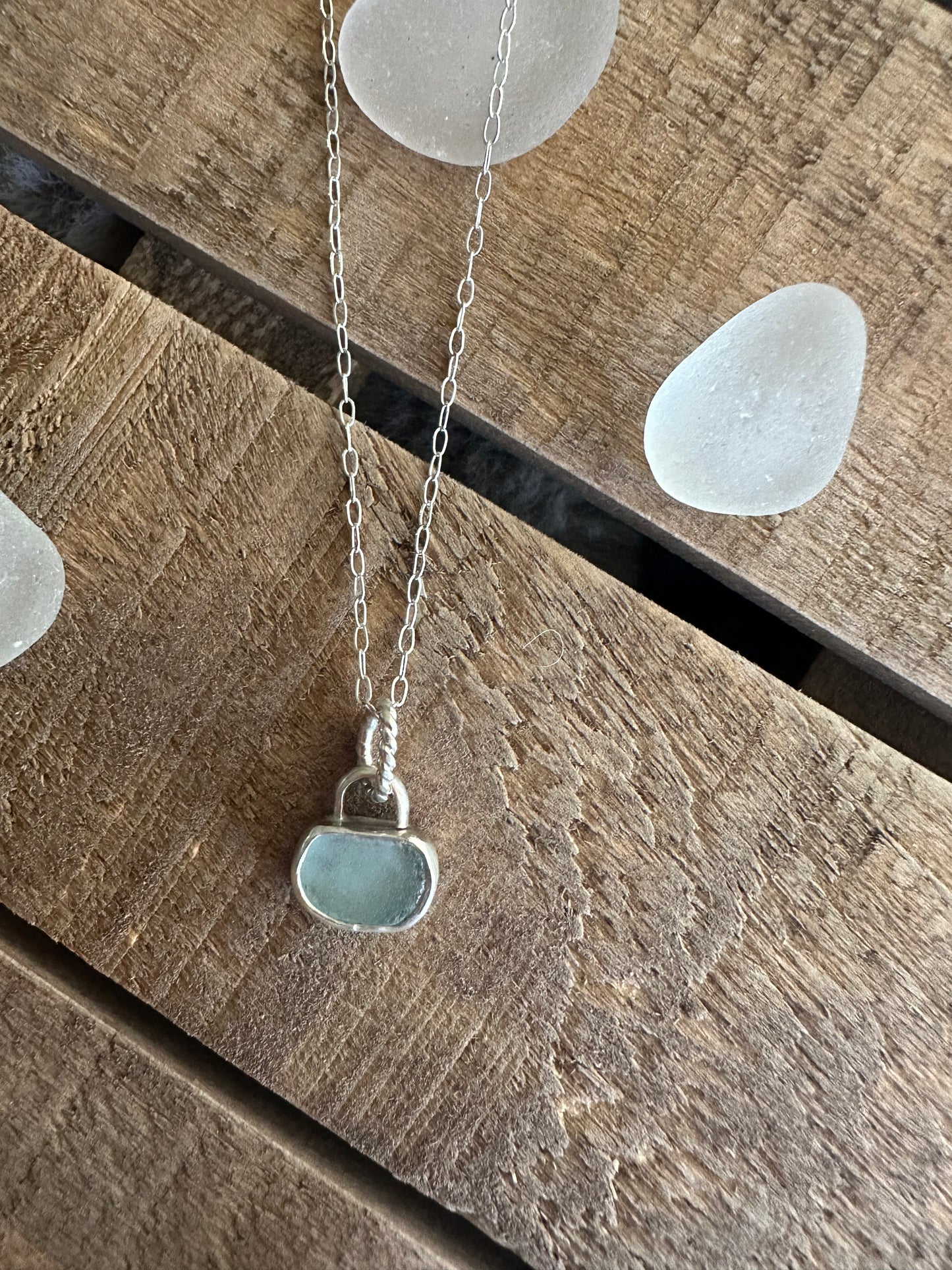 Petite light blue seaglass pendant