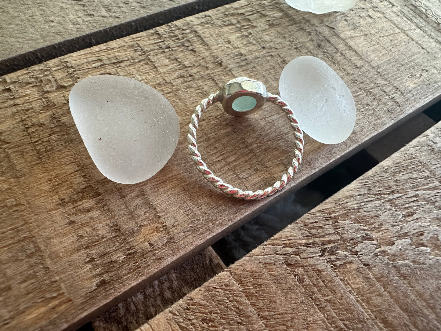 Light blue Seaglass twist ring