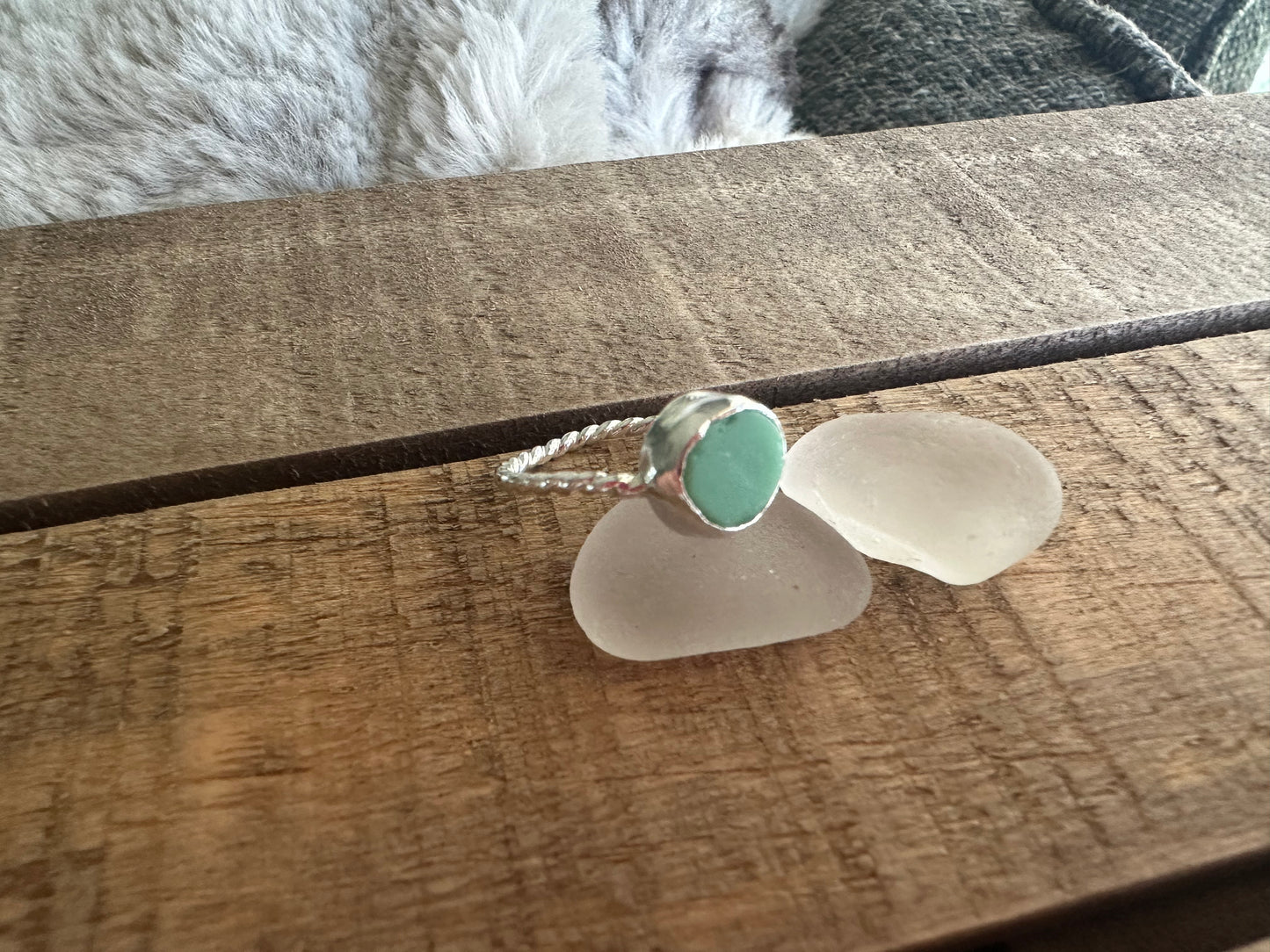 Teal milk glass ring