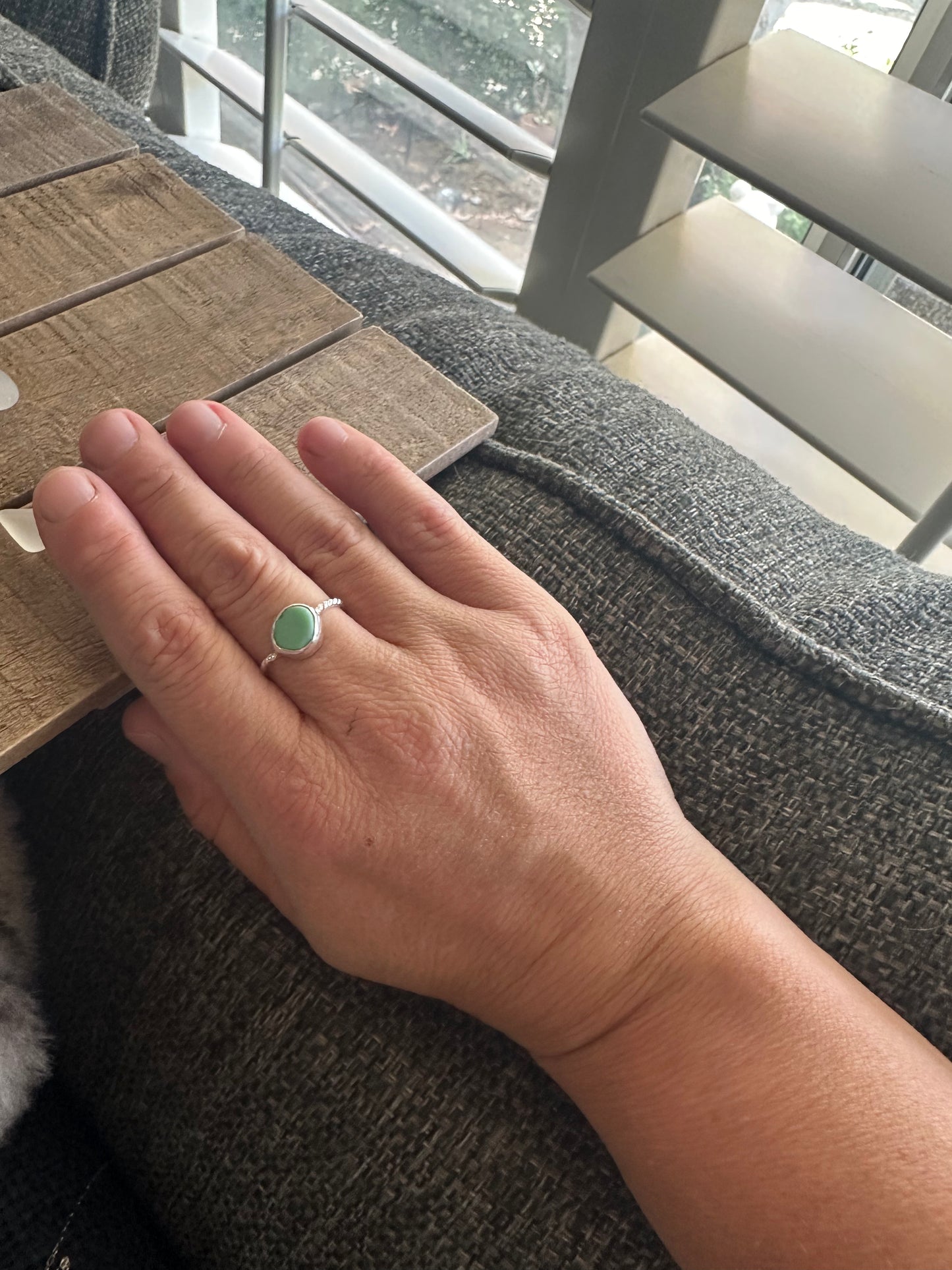 Teal milk glass ring