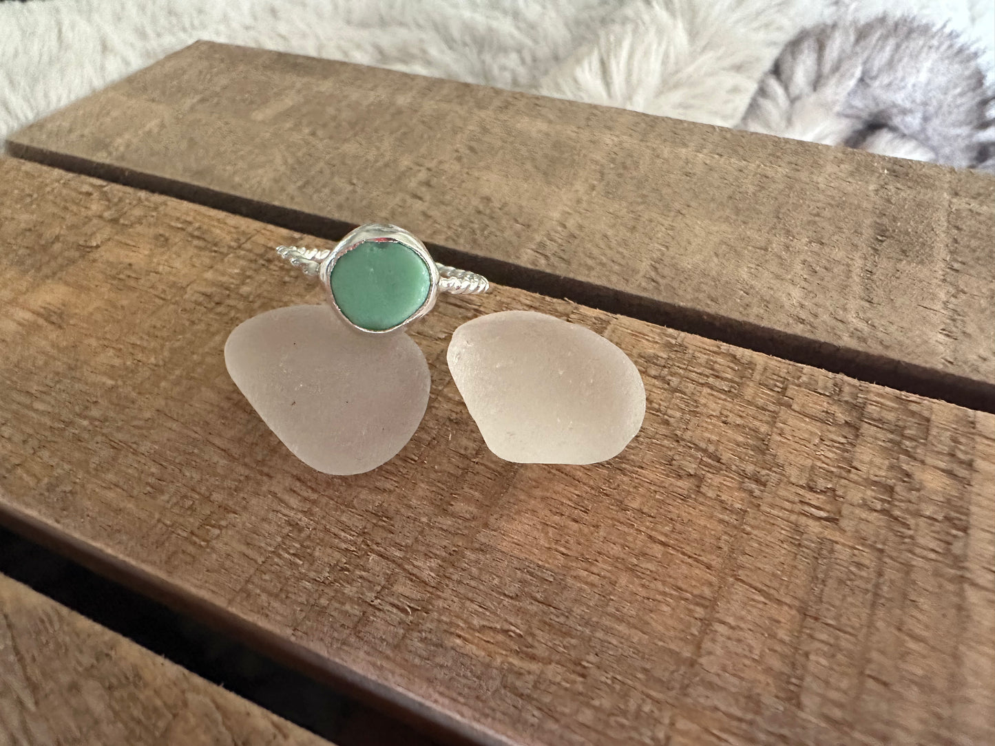 Teal milk glass ring