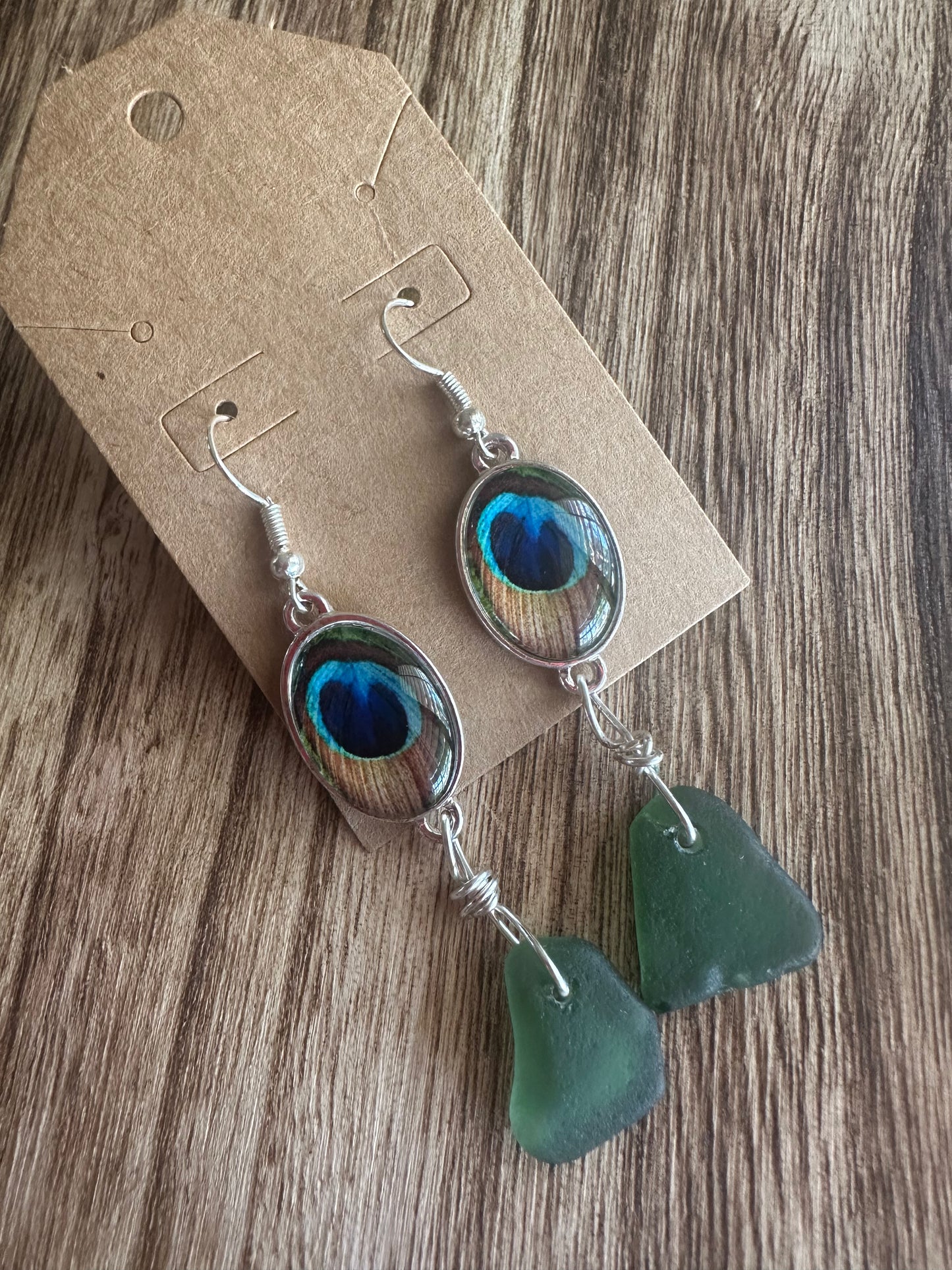 Peacock seaglass earrings