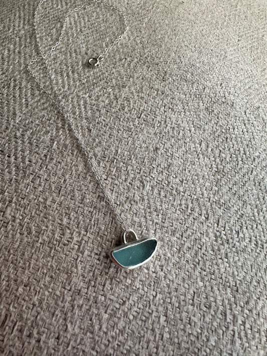 Dainty blue seafoam Sea glass pendant (chain not included)