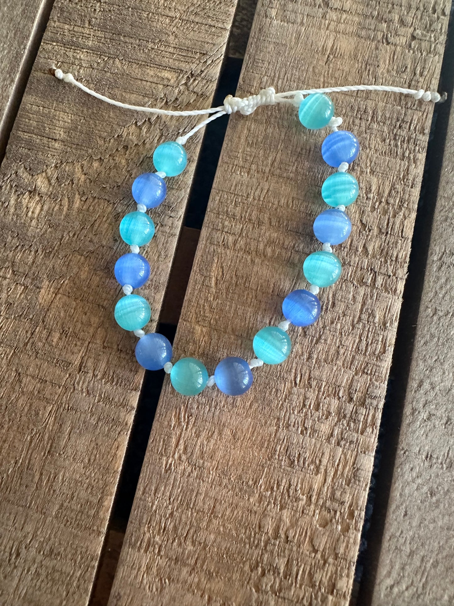 Knotted  Blue Glass Beaded Bracelet
