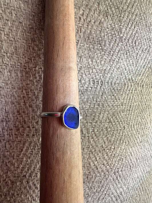 Cobalt blue seaglass ring (rare color)