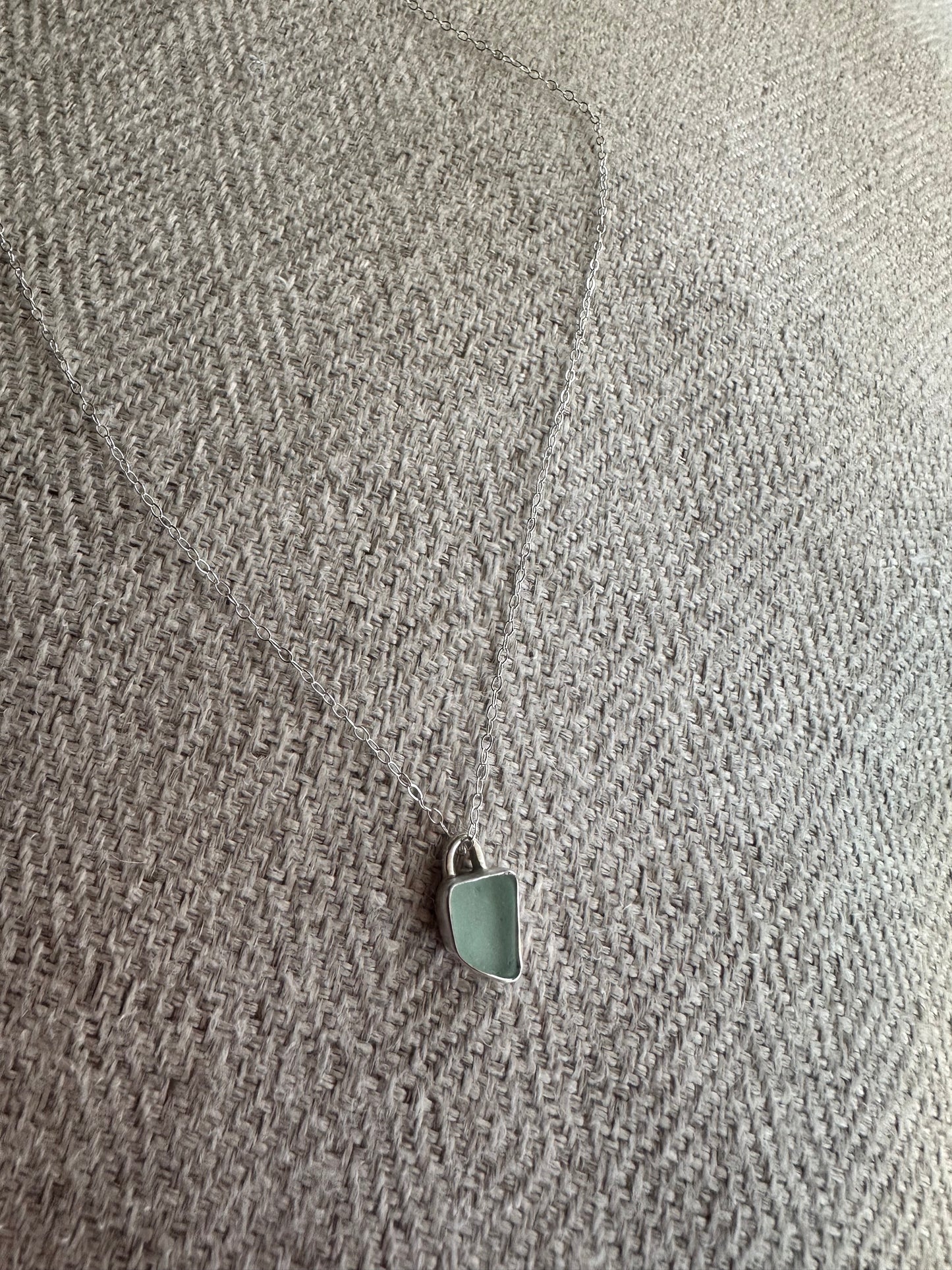 Dainty blue seafoam sea glass pendant (chain not incldued)