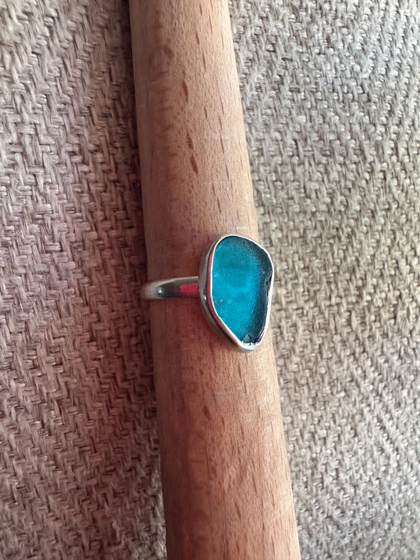 Aqua Blue Seaglass ring (rare color)