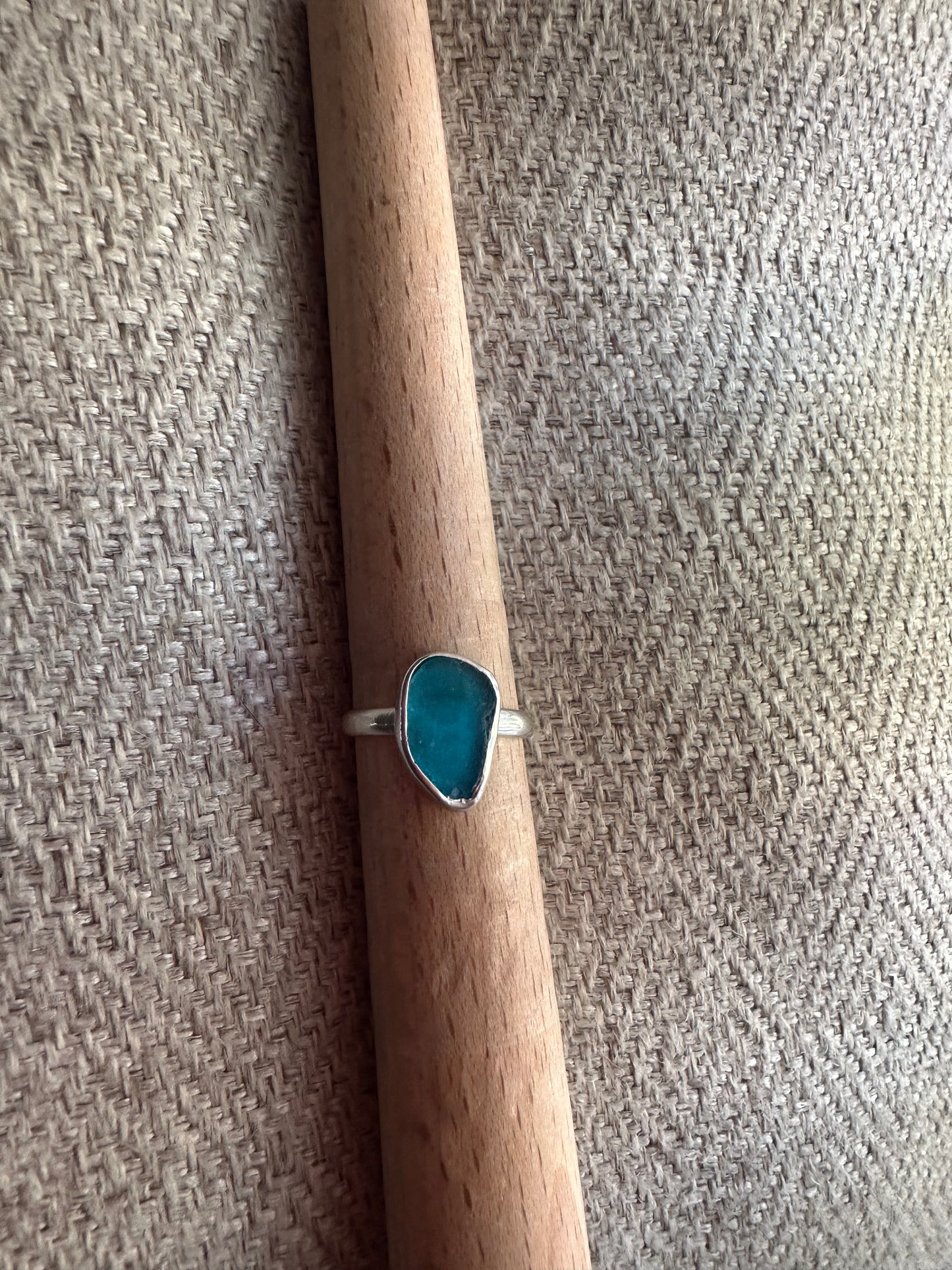 Aqua Blue Seaglass ring (rare color)