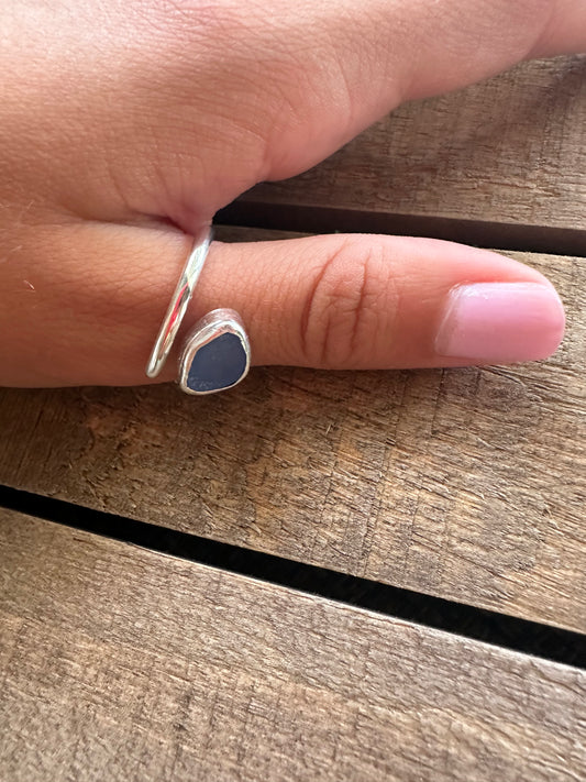 Adjustable ring, Light Blue Sea Glass