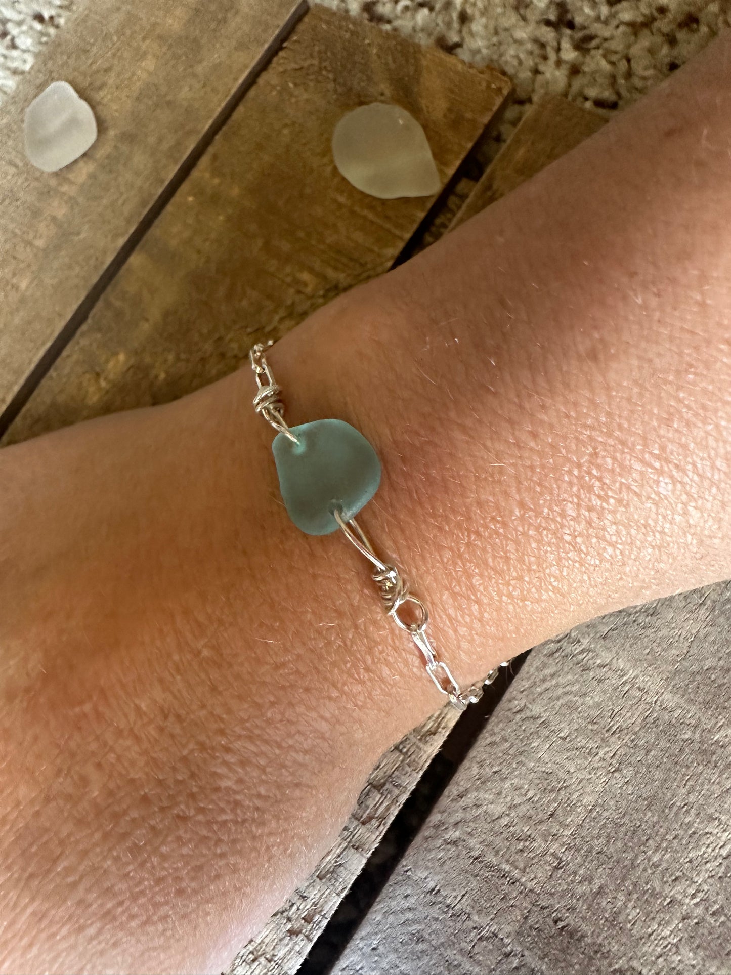 Blue seaglass link braclet