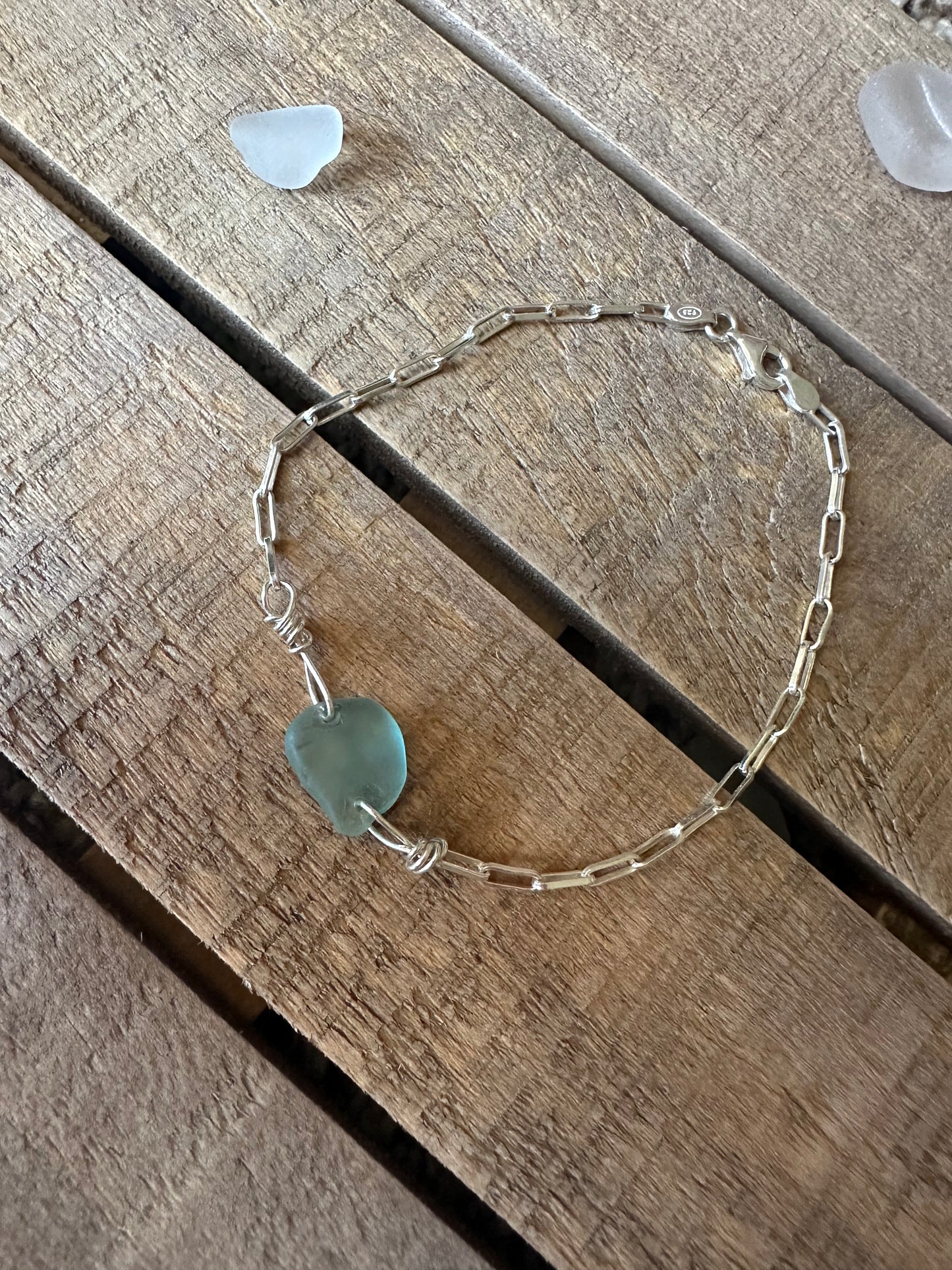 Blue seaglass link braclet