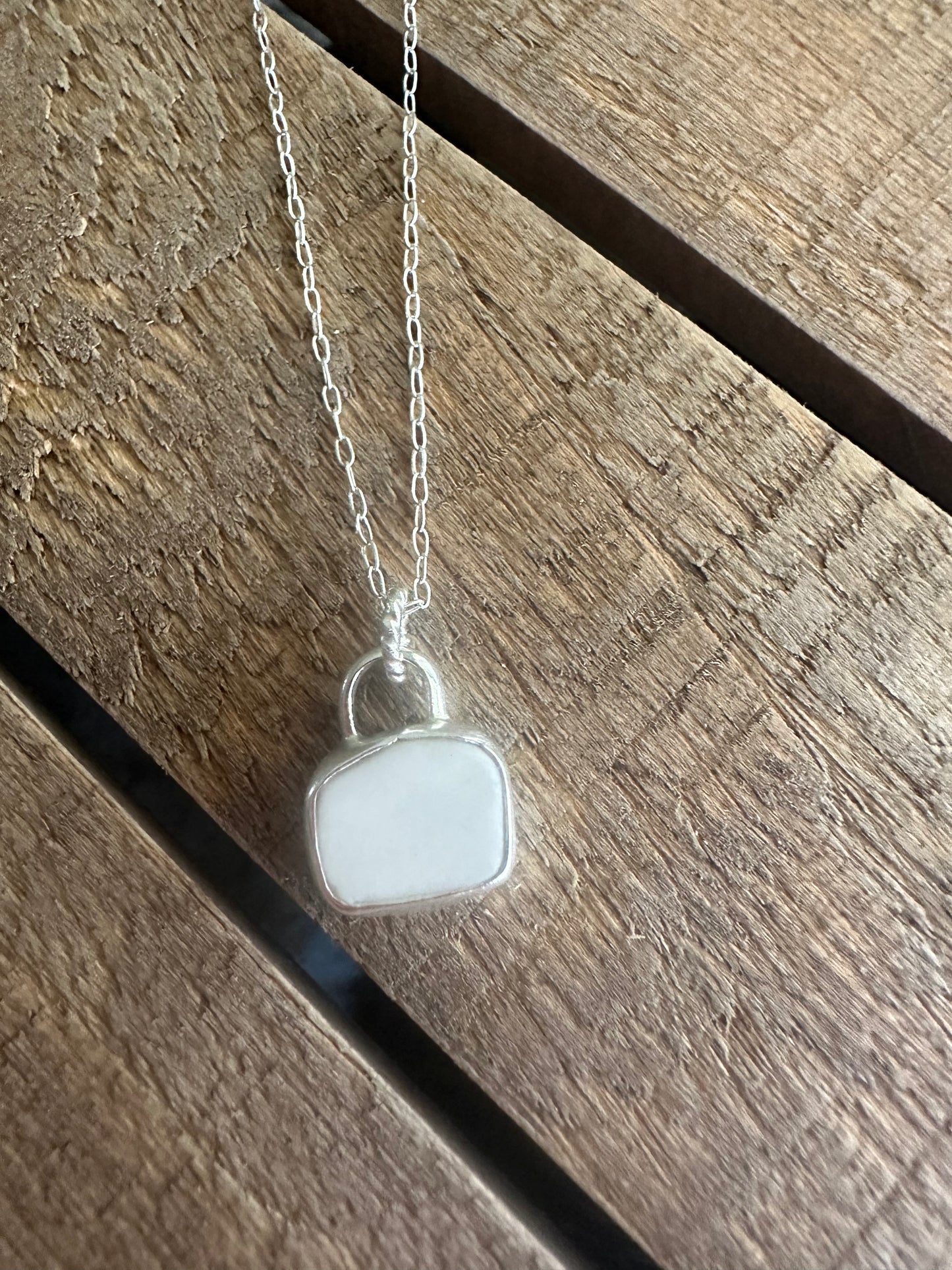 Milk white seaglass pendant
