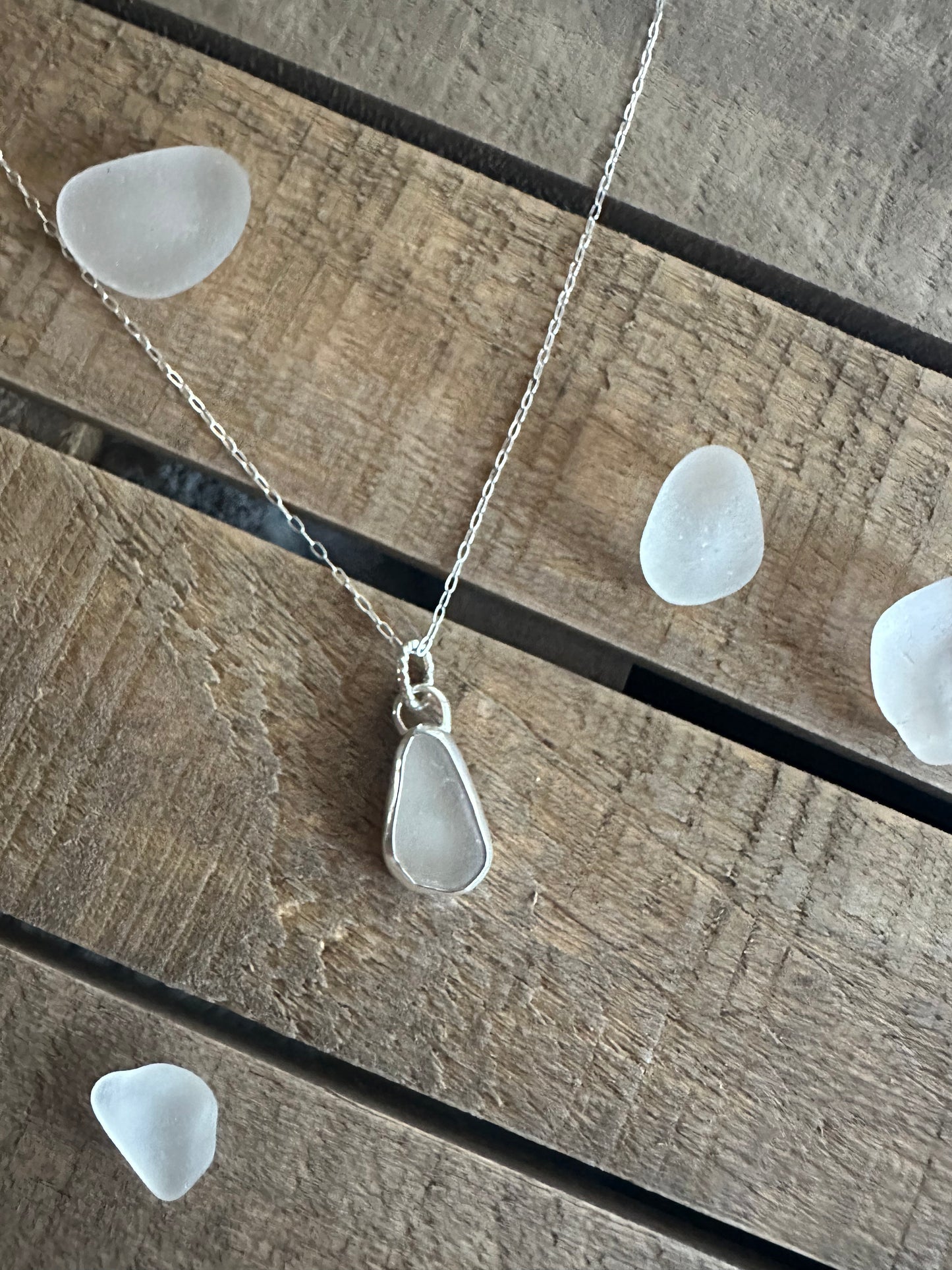 Classy white seaglass pendant