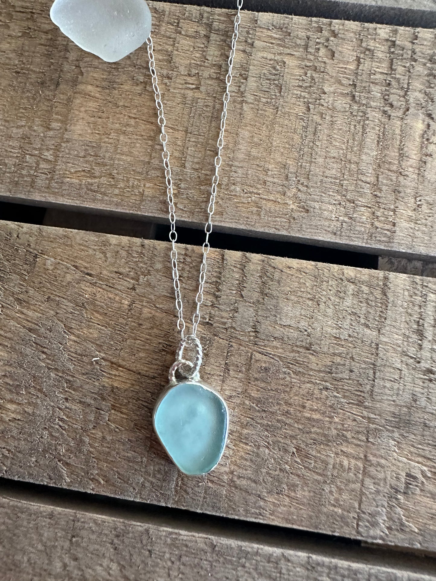 Blue seafoam Pendant bezeled back